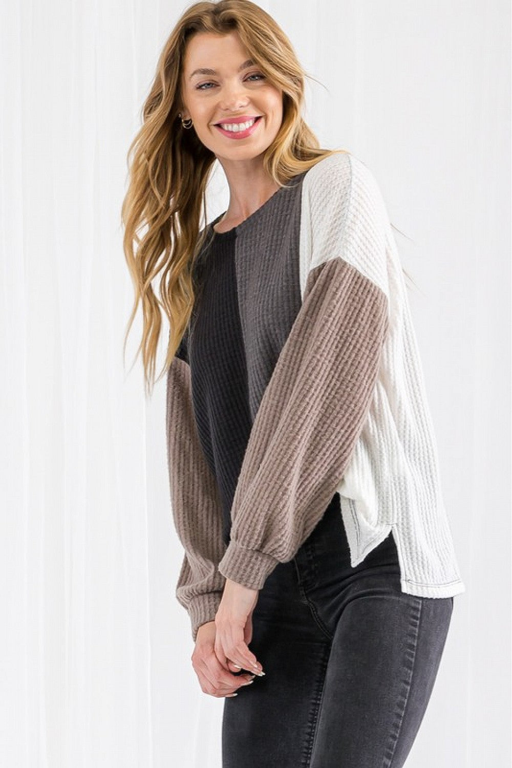 Color Blocked Neutral Tone Top (plus)