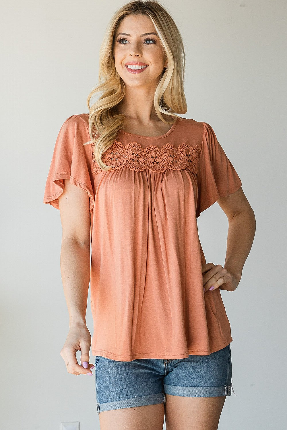 Georgia Peach Crochet Accent Top