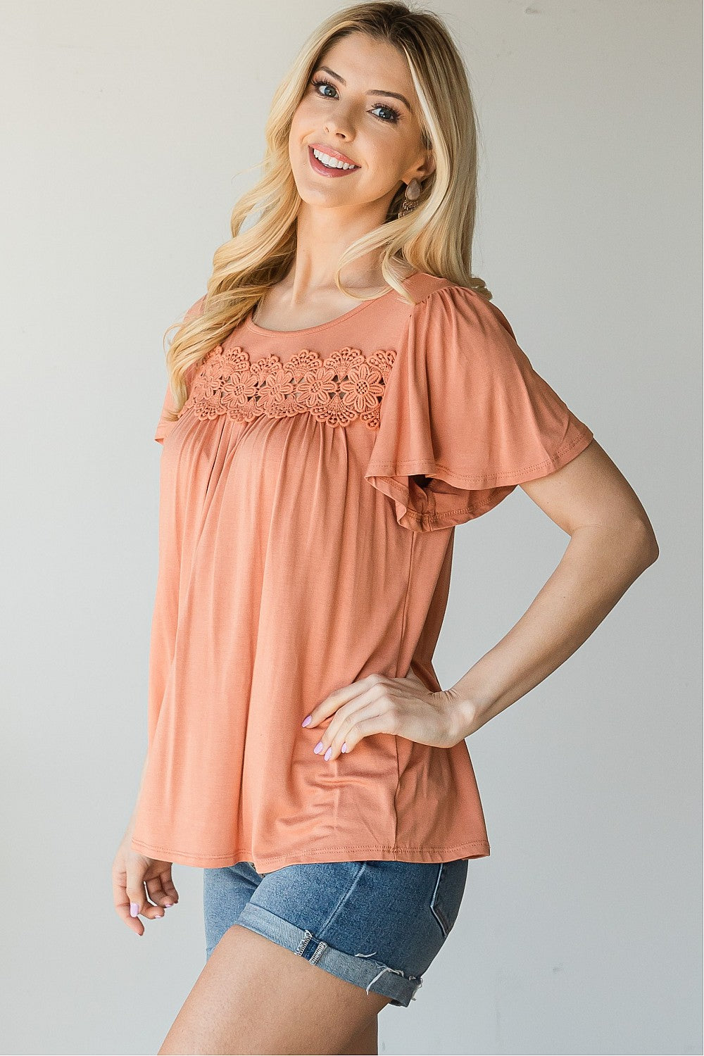 Georgia Peach Crochet Accent Top
