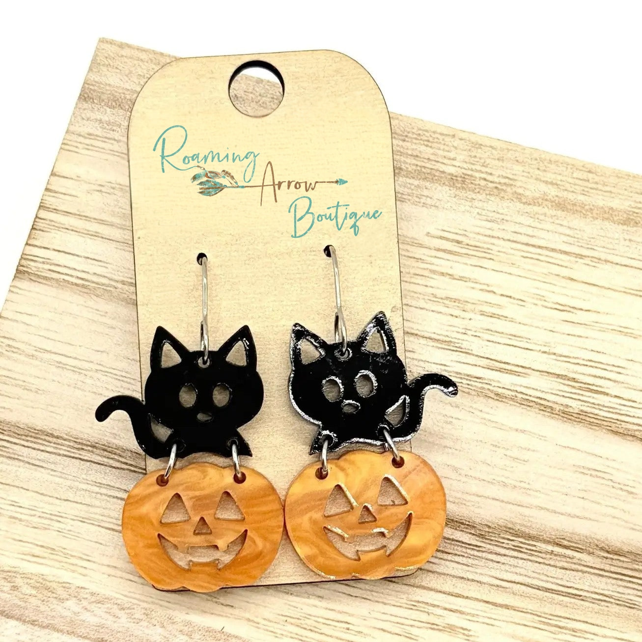 Black Cat and Pumpkin Dangle Earrings