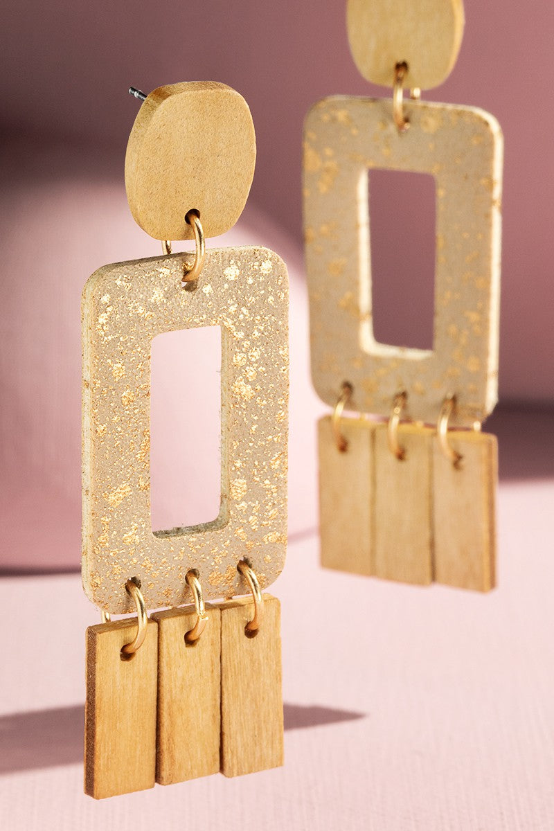 Rekindled Looks Wood/Faux Leather Metallic Earrings