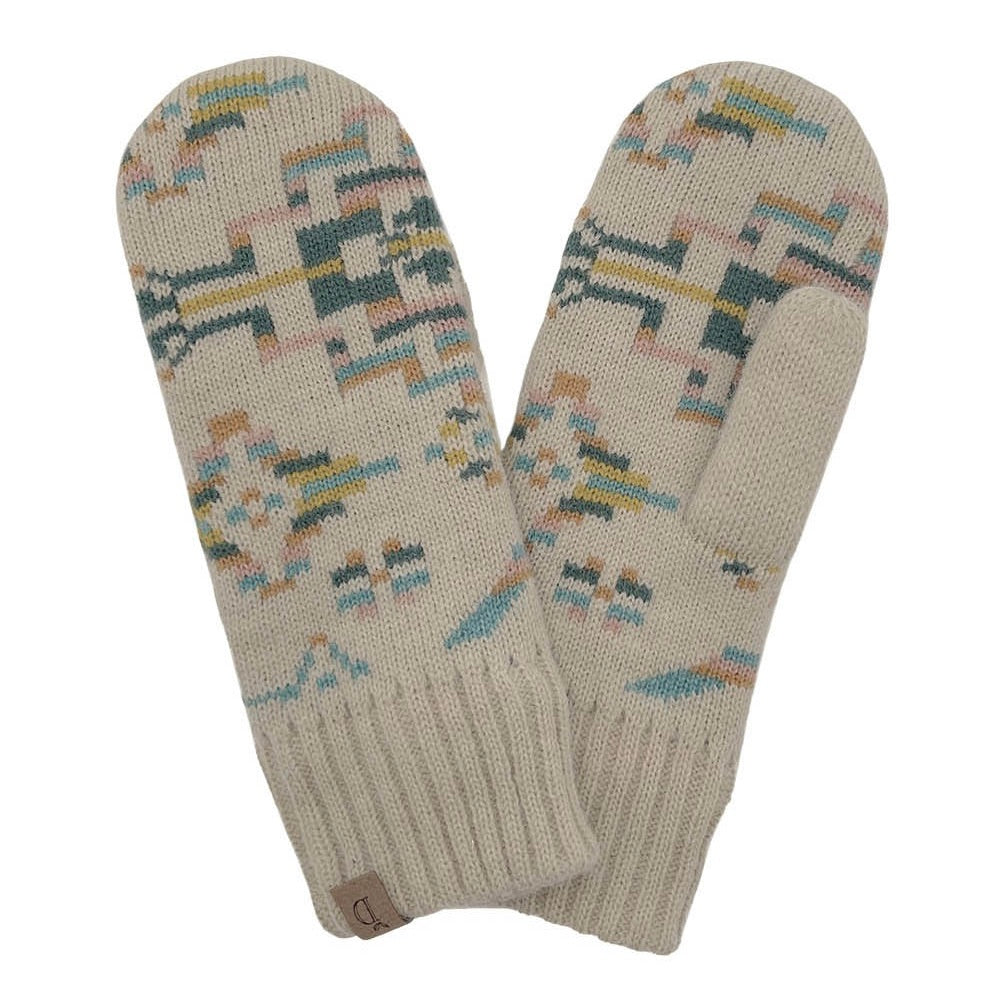 A Winter's Dream Aztec Knit Mittens - Ivory