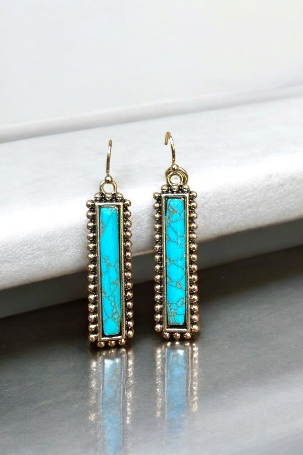 Long Bar Silvertone/Turquoise Earrings