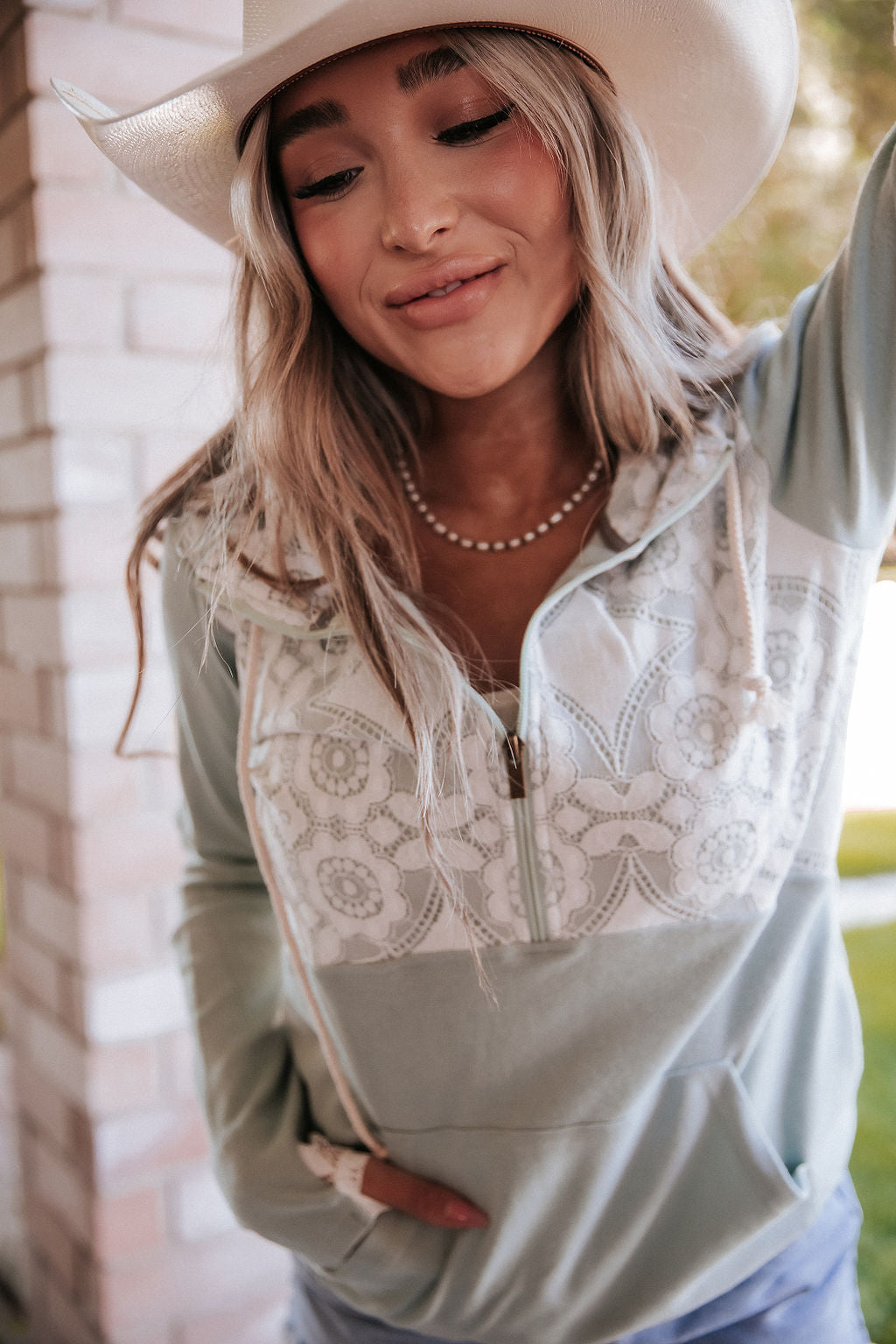 Love Galore Lace Ampersand Ave Halfzip Hoodie Sweatshirt