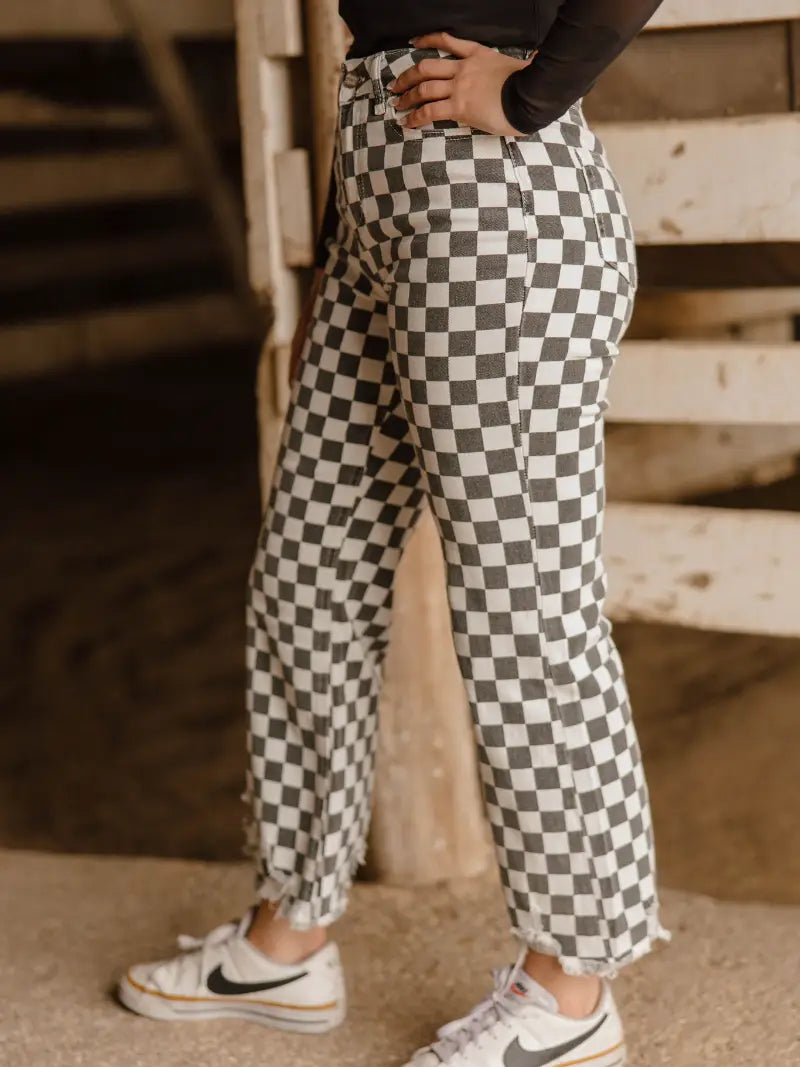 Fast Lane Checkered Jeans