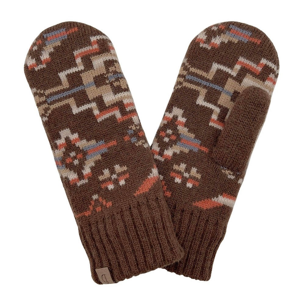 A Winter's Dream Aztec Knit Mittens - Brown
