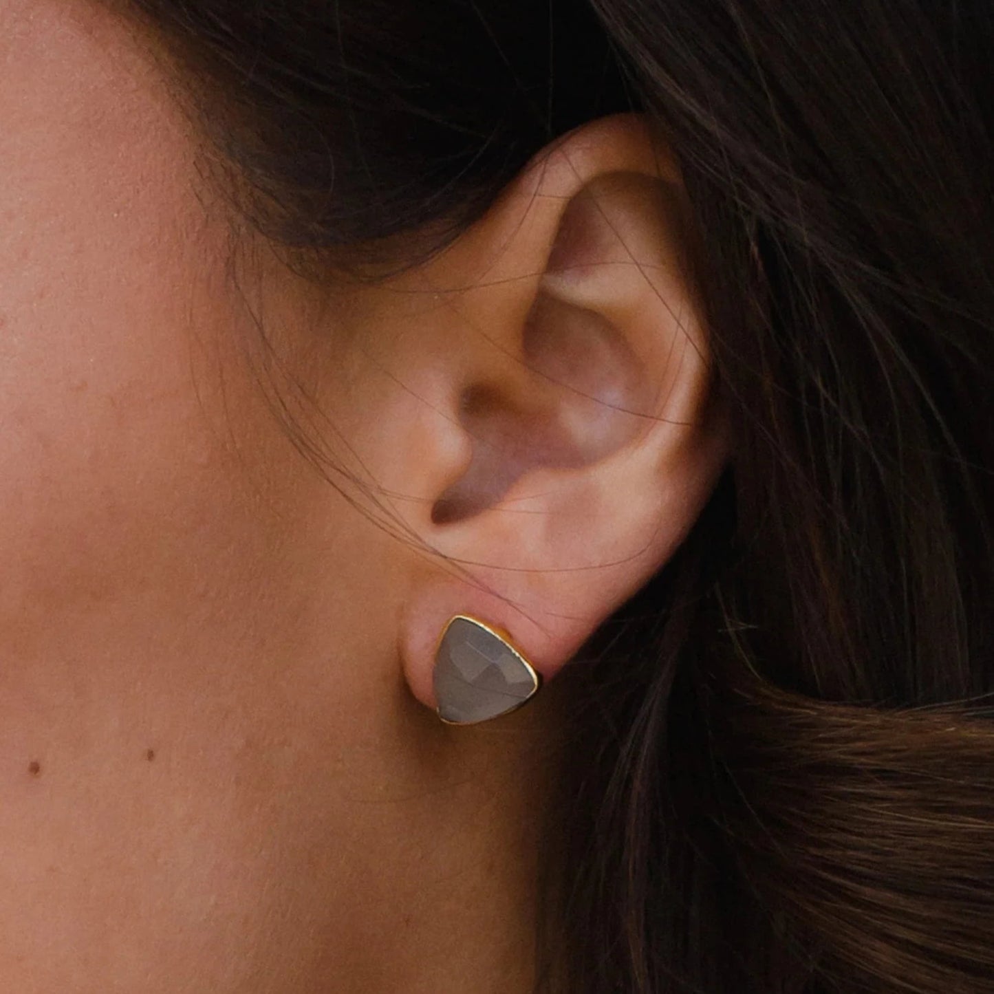 Above It All Gray Moonstone Stud Earrings