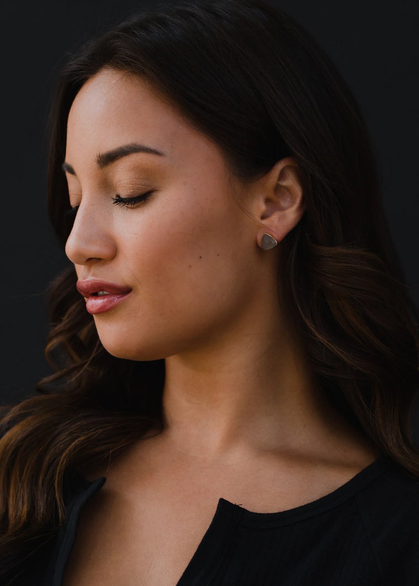 Above It All Gray Moonstone Stud Earrings