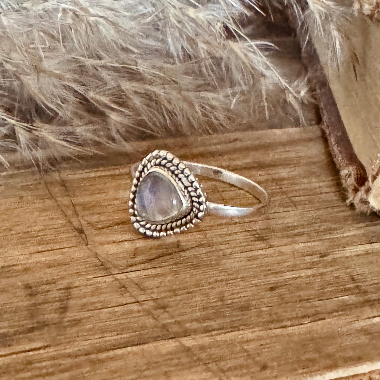 Triangle Moonstone Sterling Silver Ring - Size 10.5