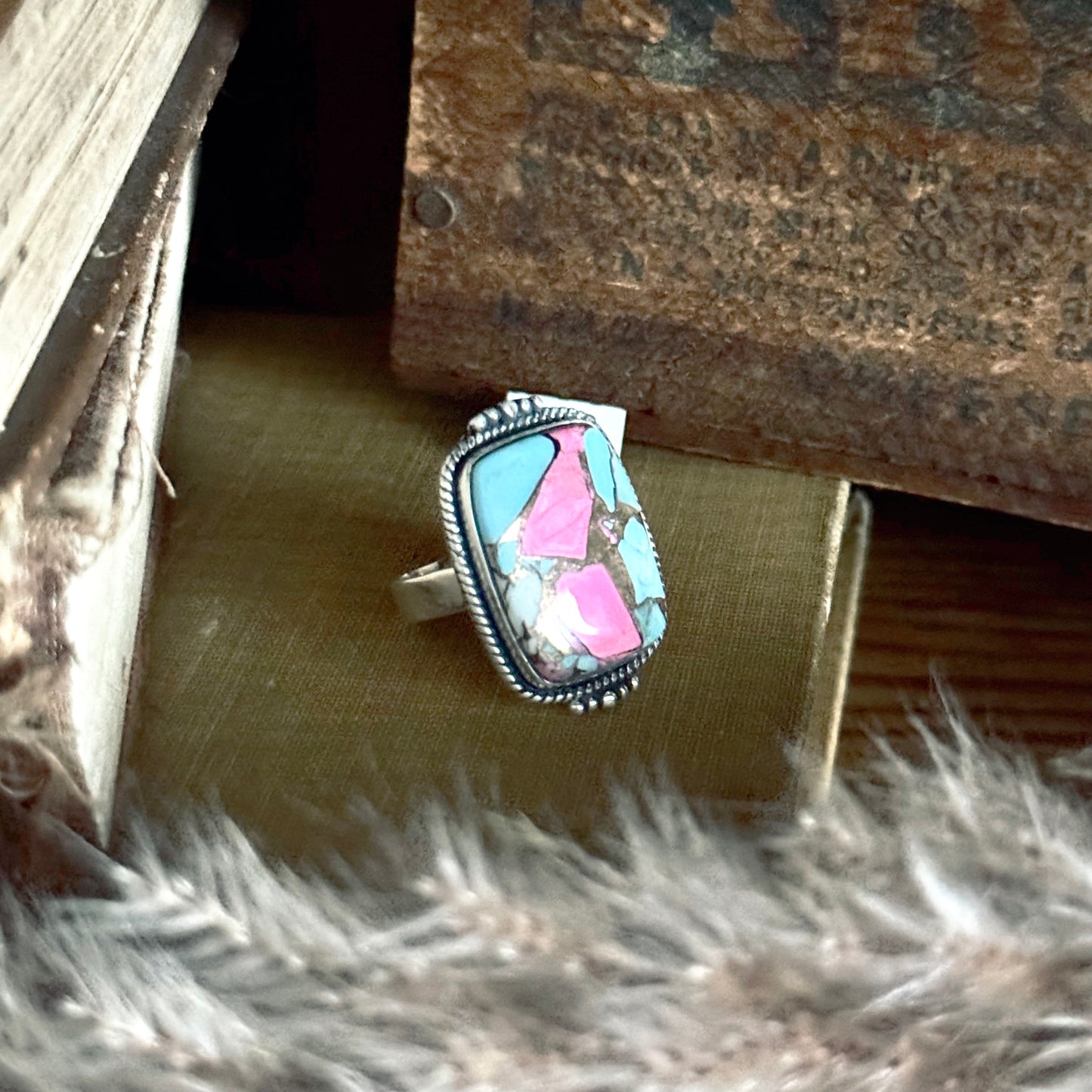 Cotton Candy Turquoise Sterling Silver Ring - Size 6