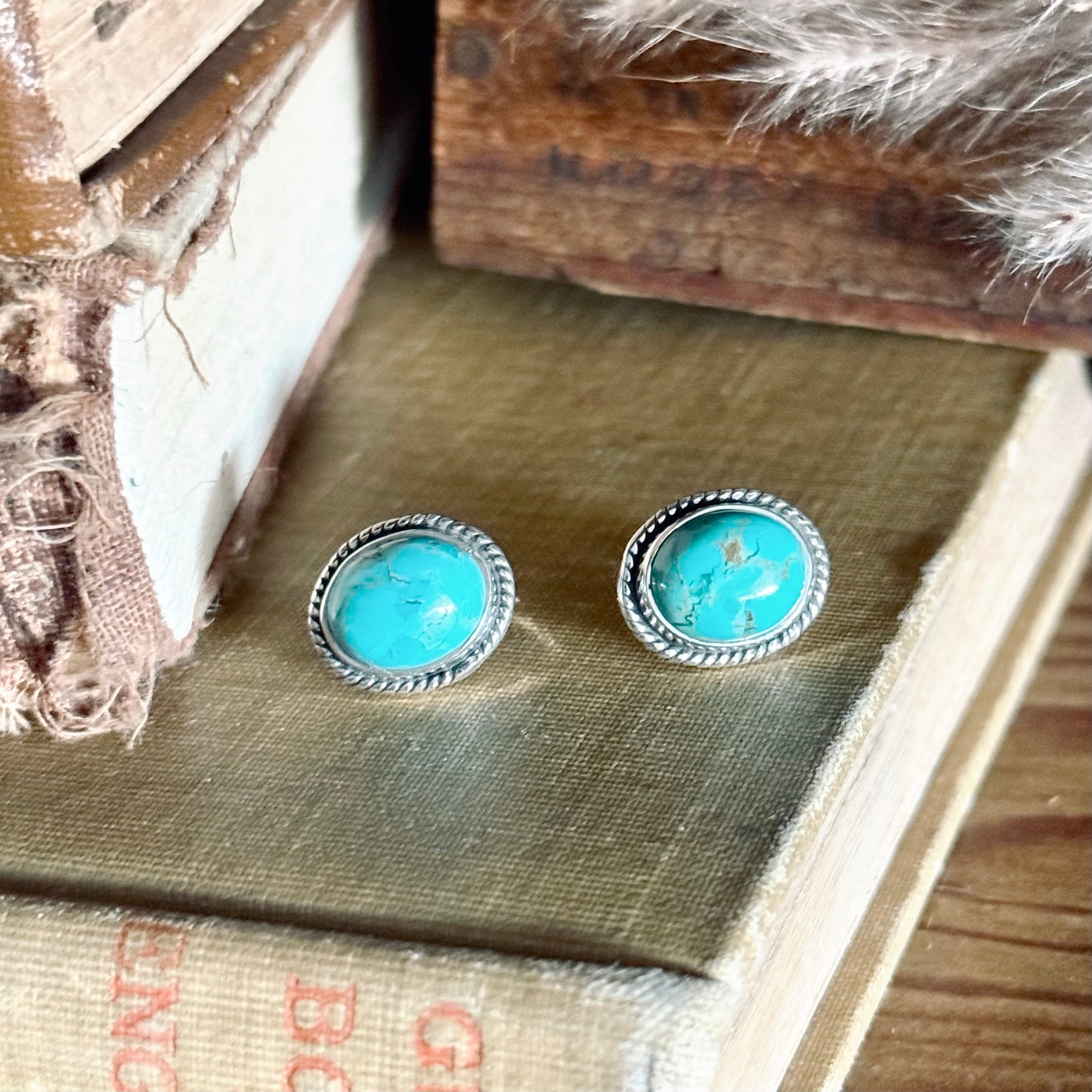 Oval Mojave Turquoise Sterling Silver Stud Earrings