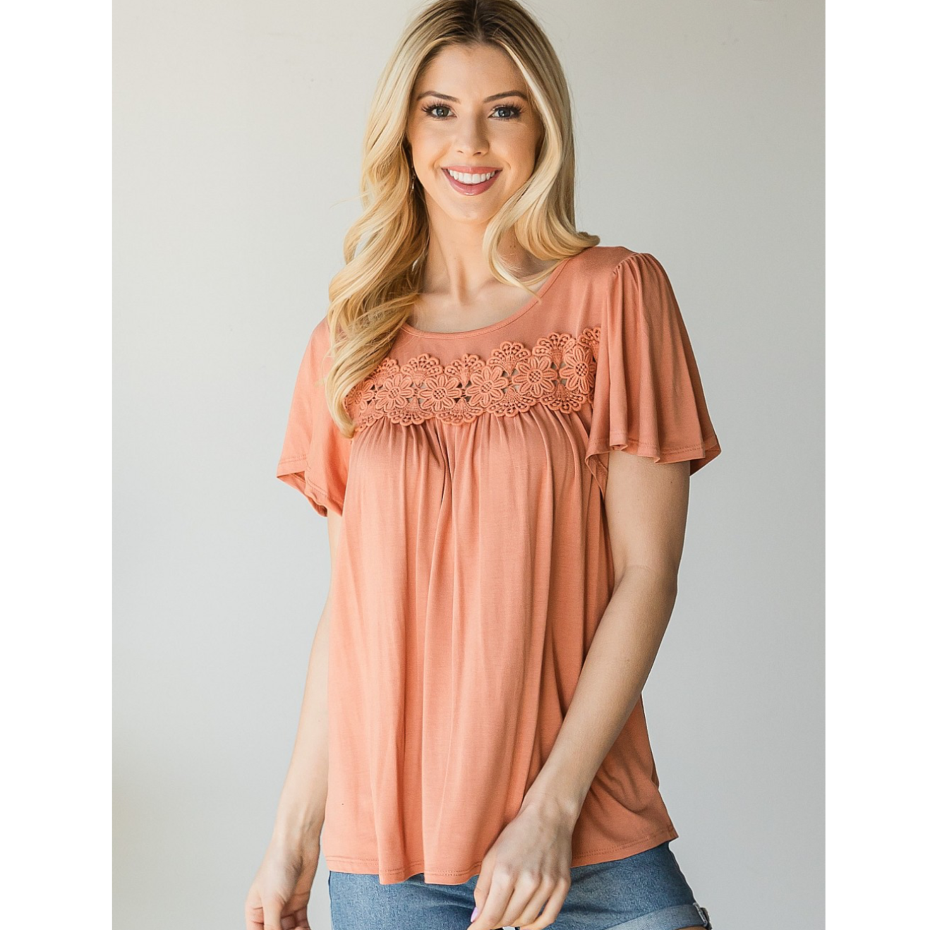 Georgia Peach Crochet Accent Top