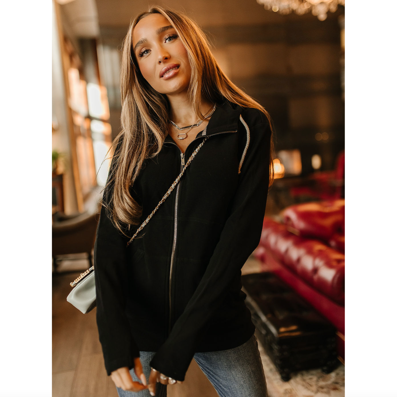 Black Jack Waffle Knit Fullzip Ampersand Ave Sweatshirt