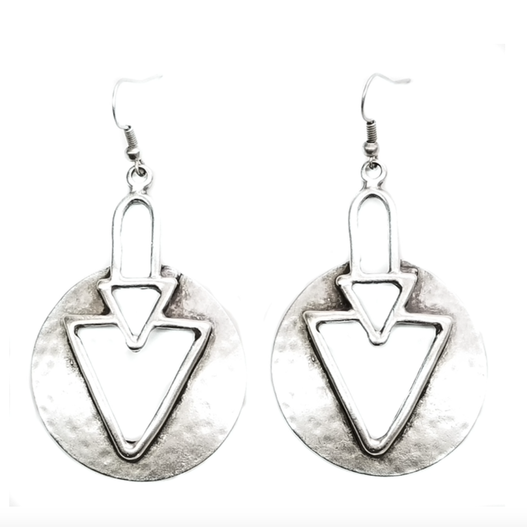 Pewter Arrow Disk Earrings