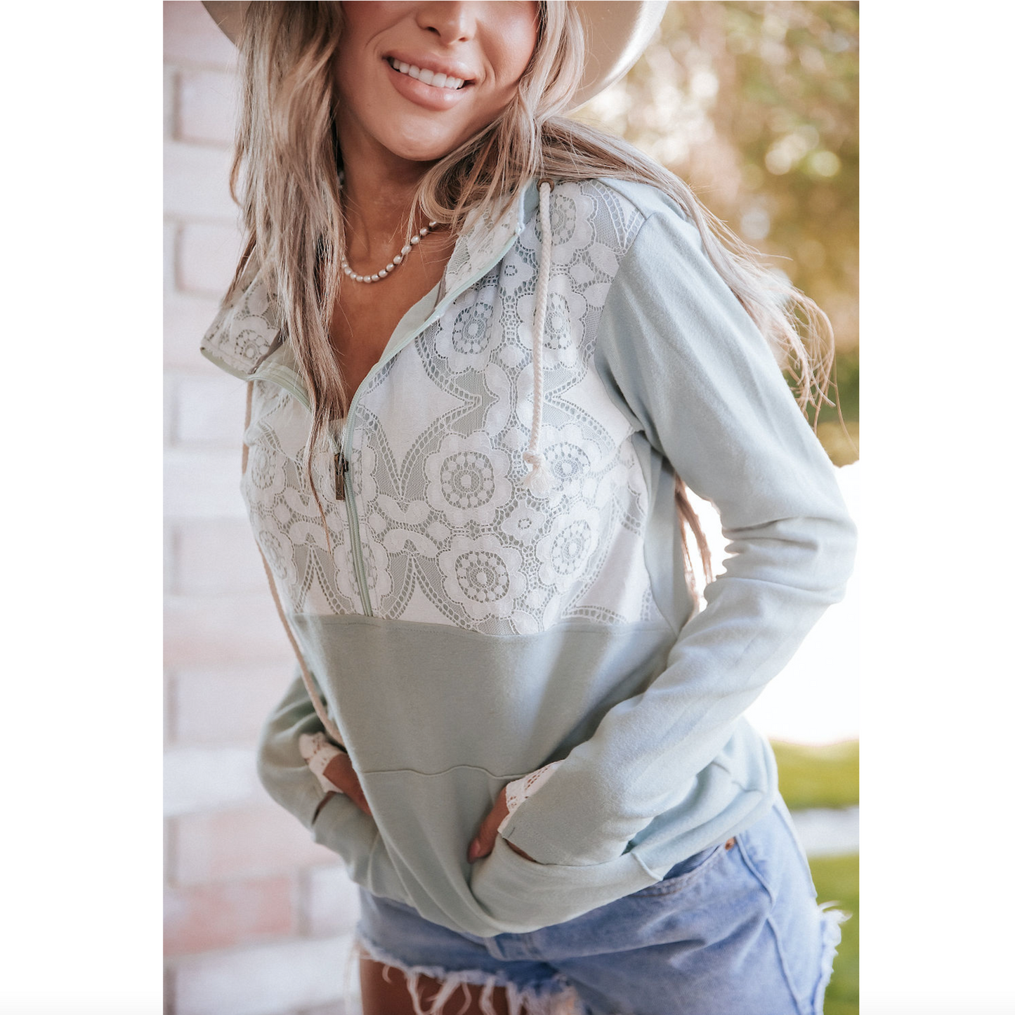 Love Galore Lace Ampersand Ave Halfzip Hoodie Sweatshirt