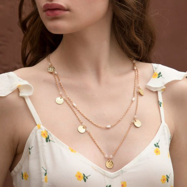 Wish To Pursue Gold/Pearl Layered Necklace