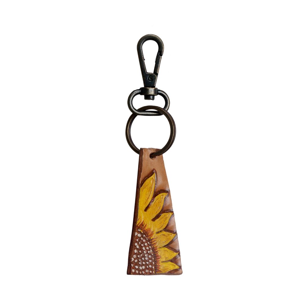 Sunflower Tooled Leather Keychain