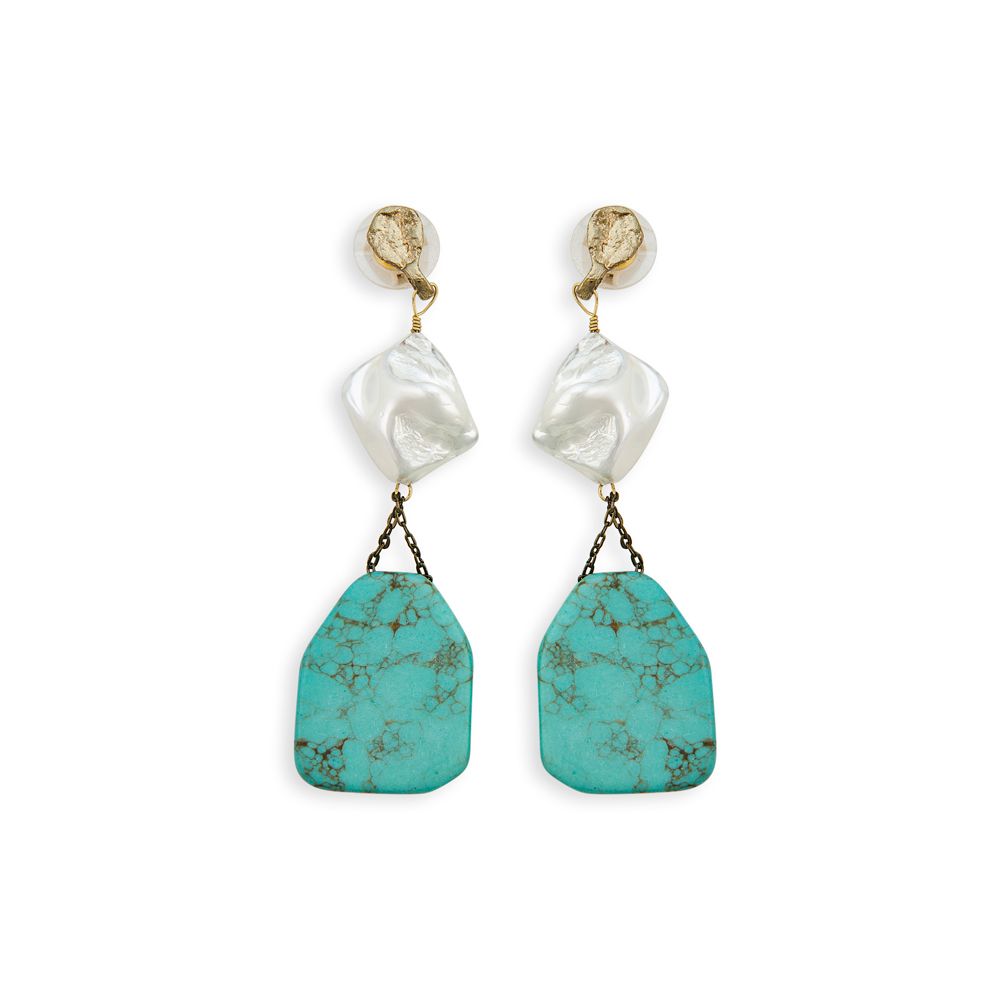 Thoughtful Dreams Turquoise/Pearl Earrings