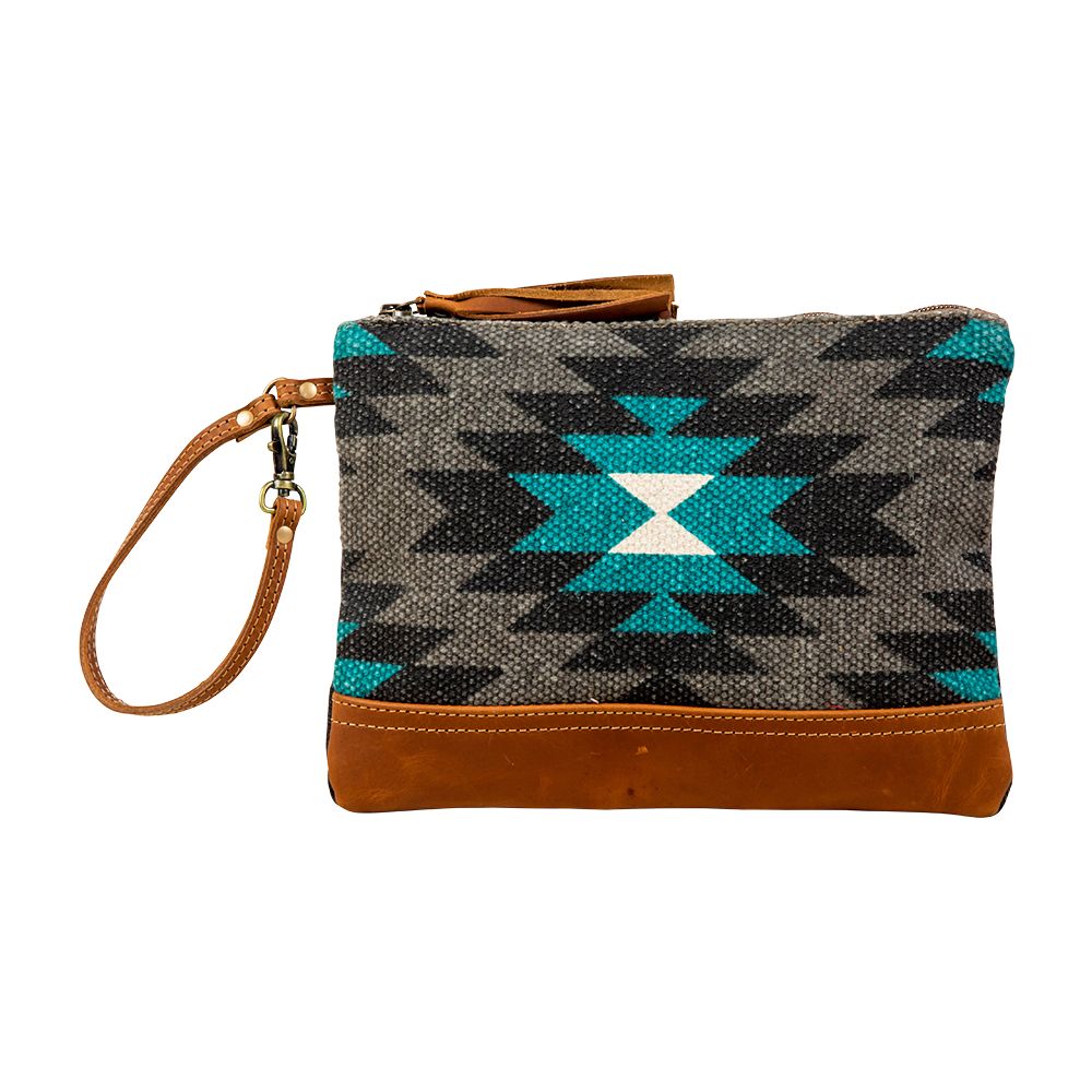Never Broken Gray/Turquoise Aztec Wristlet Pouch