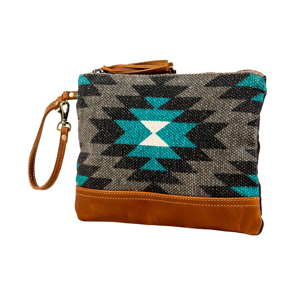Never Broken Gray/Turquoise Aztec Wristlet Pouch
