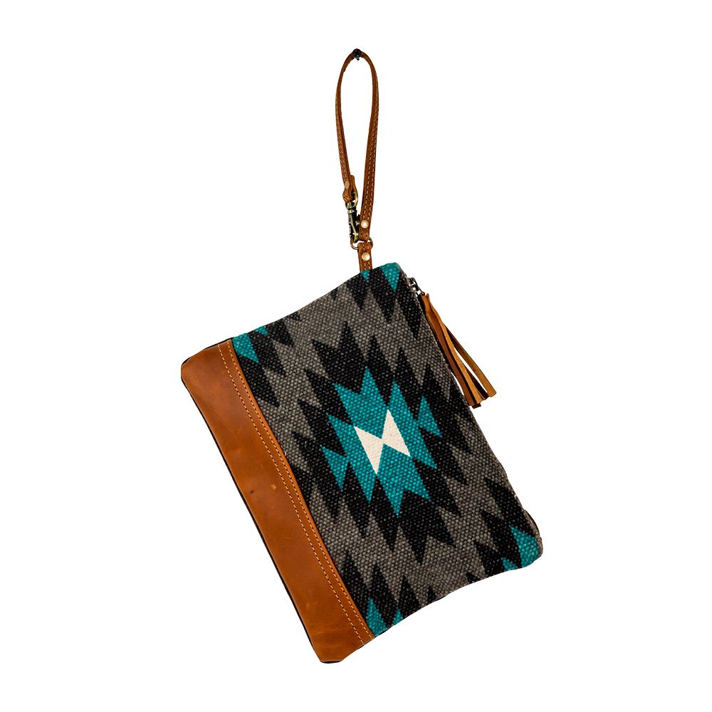 Never Broken Gray/Turquoise Aztec Wristlet Pouch