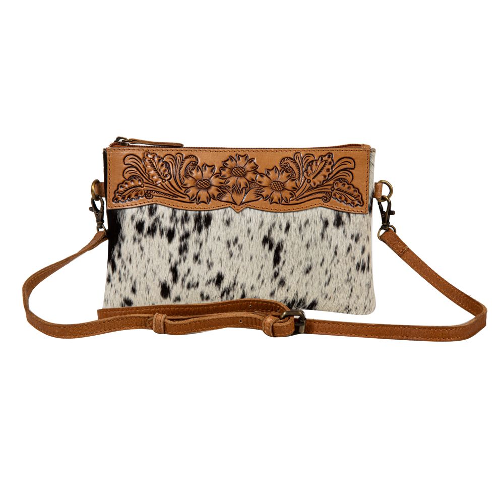 Salt and Pepper Hand-Tooled Leather/Hair-On-Hide Purse