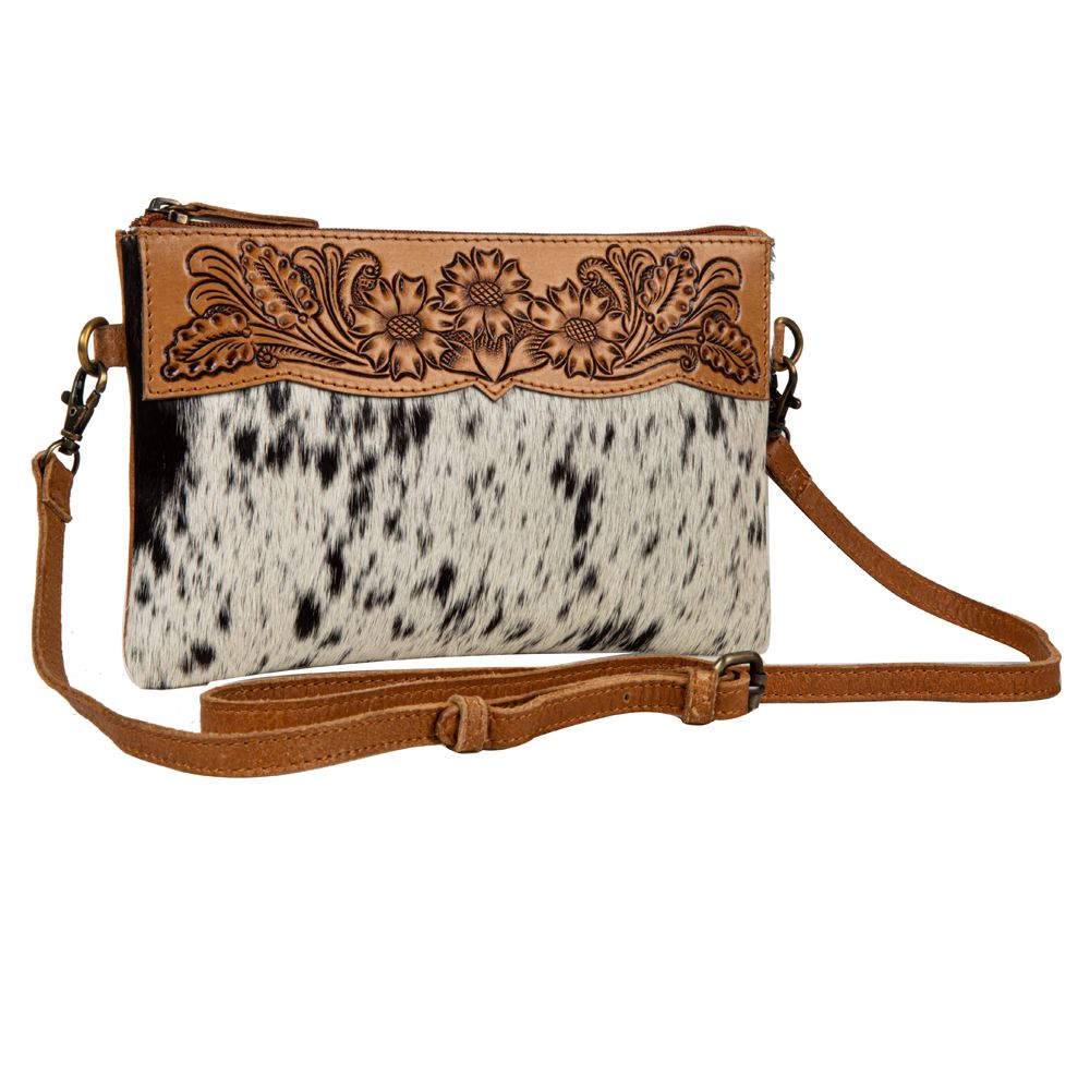 Salt and Pepper Hand-Tooled Leather/Hair-On-Hide Purse