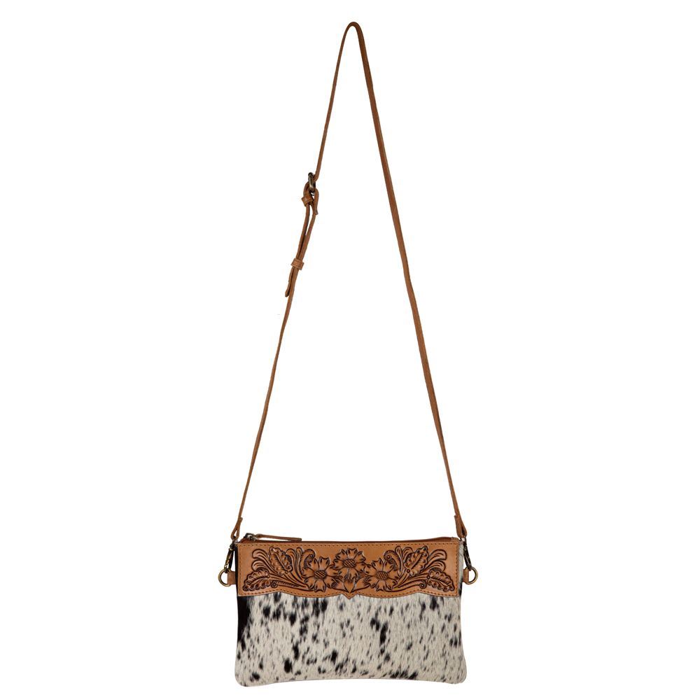 Salt and Pepper Hand-Tooled Leather/Hair-On-Hide Purse