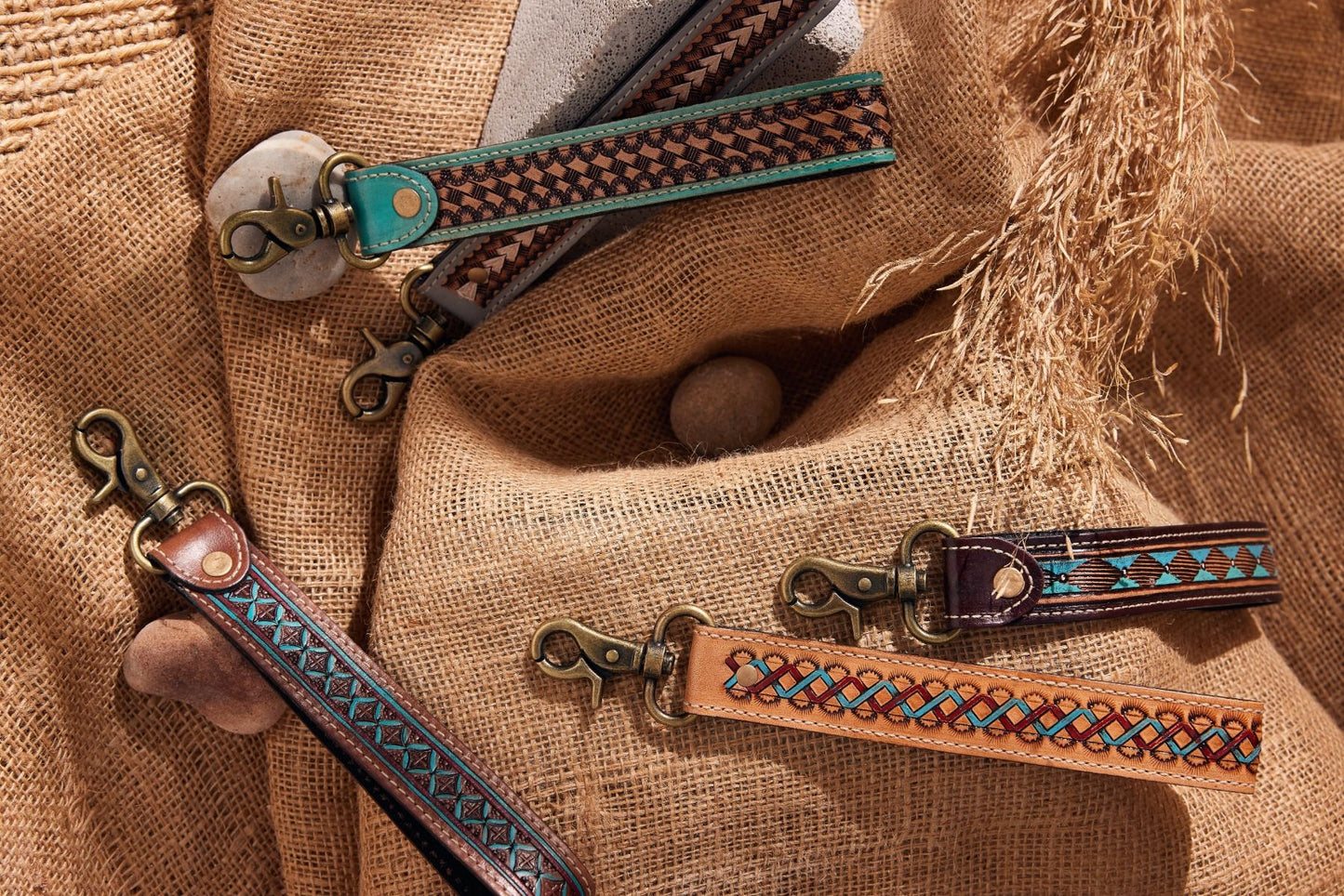 Basin Lake Brown/Turquoise Tooled Leather Keychain Strap