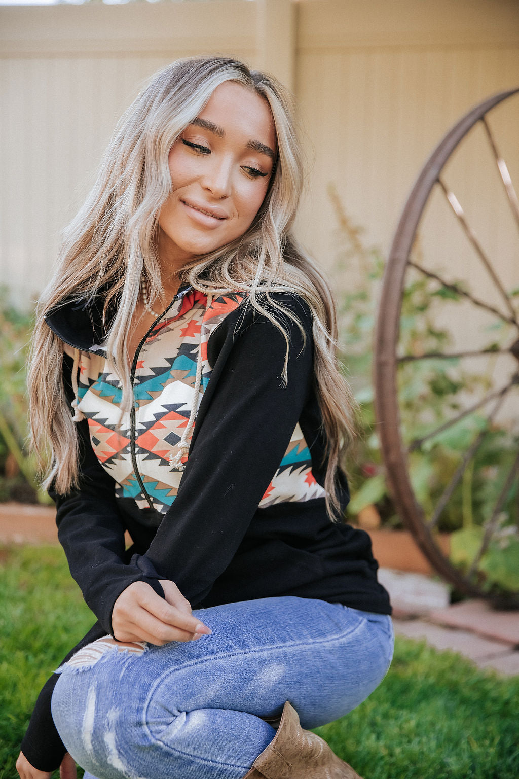 Let's Be Happy Ampersand Ave Halfzip Hoodie Sweatshirt