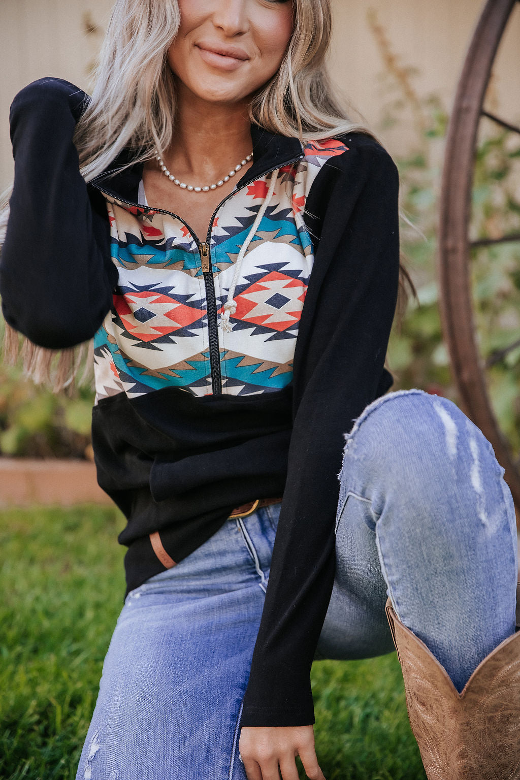 Let's Be Happy Ampersand Ave Halfzip Hoodie Sweatshirt