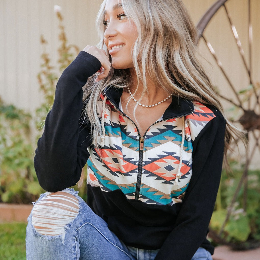 Let's Be Happy Ampersand Ave Halfzip Hoodie Sweatshirt