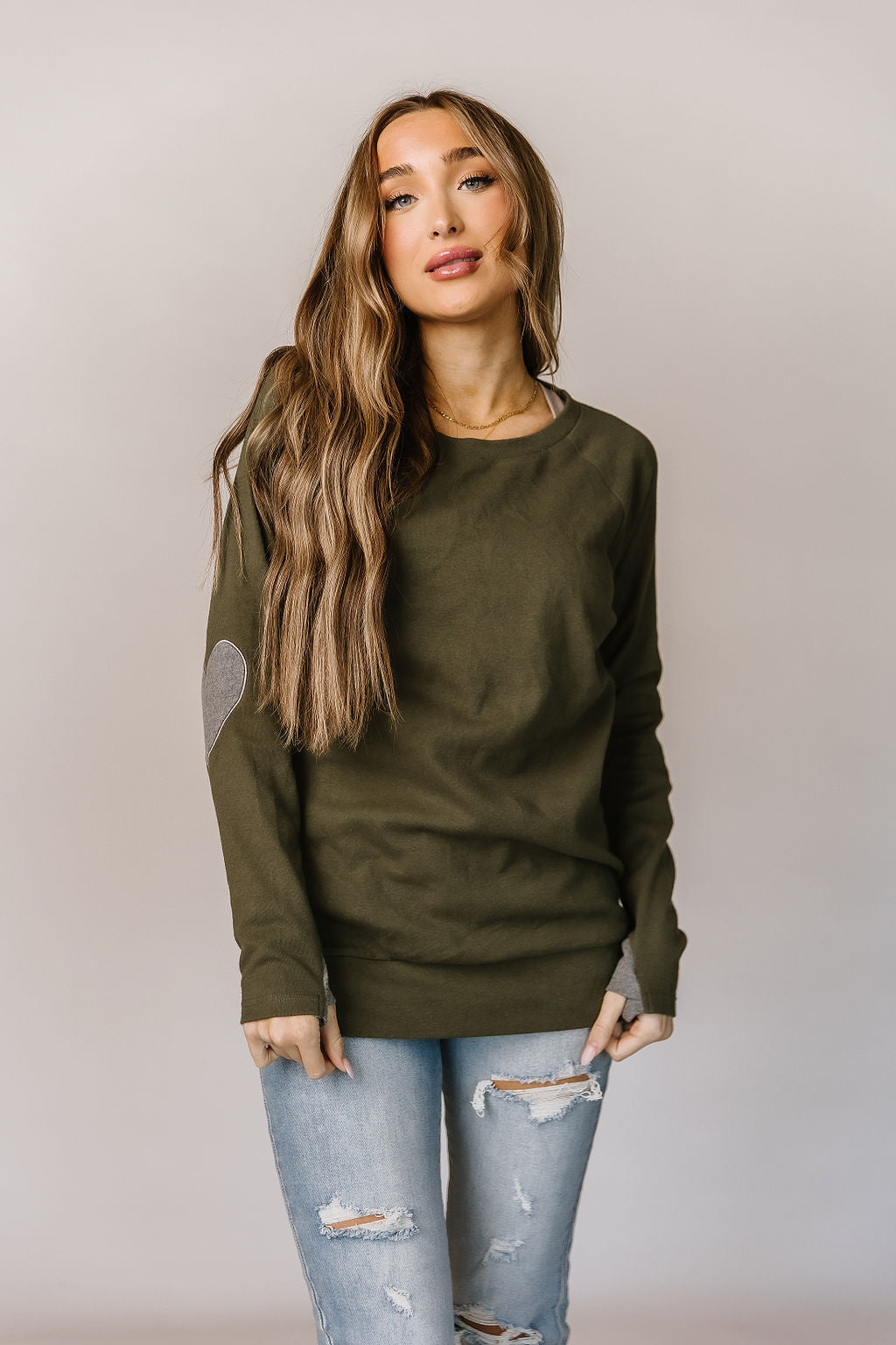 Follow Your Heart Ampersand Ave Elbow Patch Sweatshirt