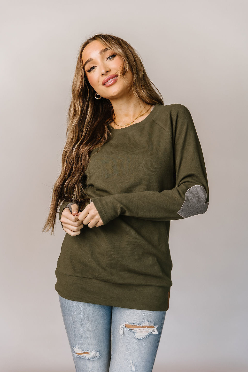 Follow Your Heart Ampersand Ave Elbow Patch Sweatshirt