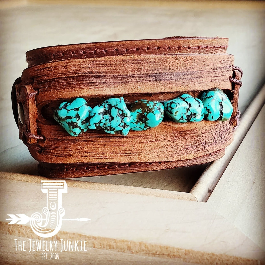 Turquoise Leather Distressed Cuff Bracelet