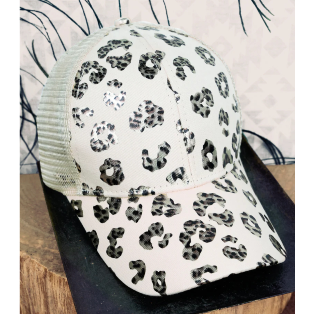 Leopard On Leopard Ponytail Cap - Beige