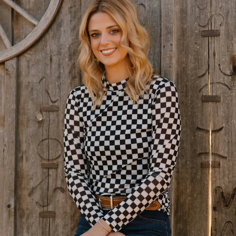 Round the Track Checkered Mesh Top