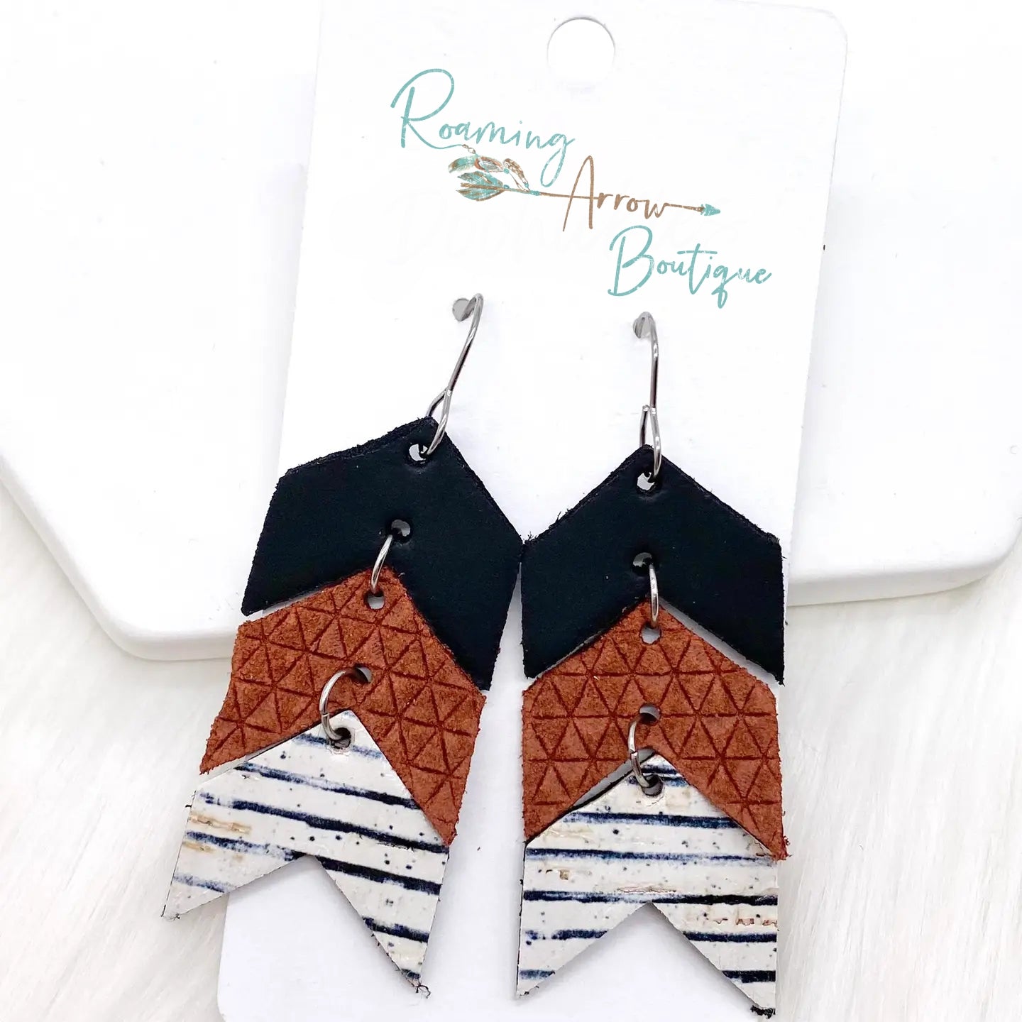 Black, Rust and Striped Mini Arrow Earrings