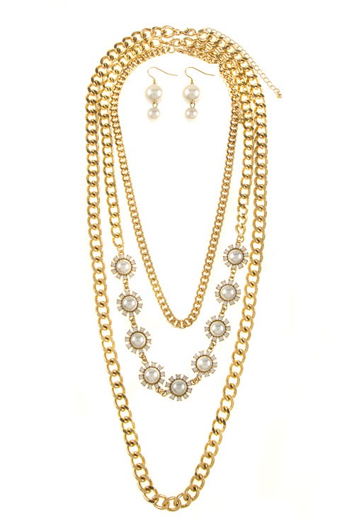 Clutching Pearls Gold Layered Necklace/Earrings Set [will ship separately]