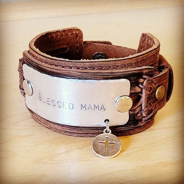 Blessed Mama Stamped Leather Bracelet [ships separately]