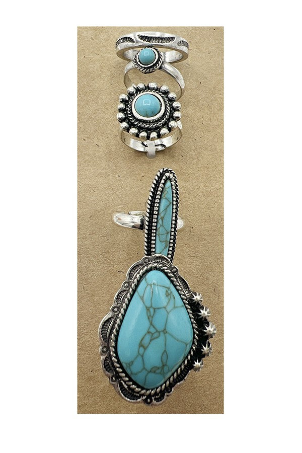 Synced Harmony Silver/Turquoise 5-Piece Ring Set