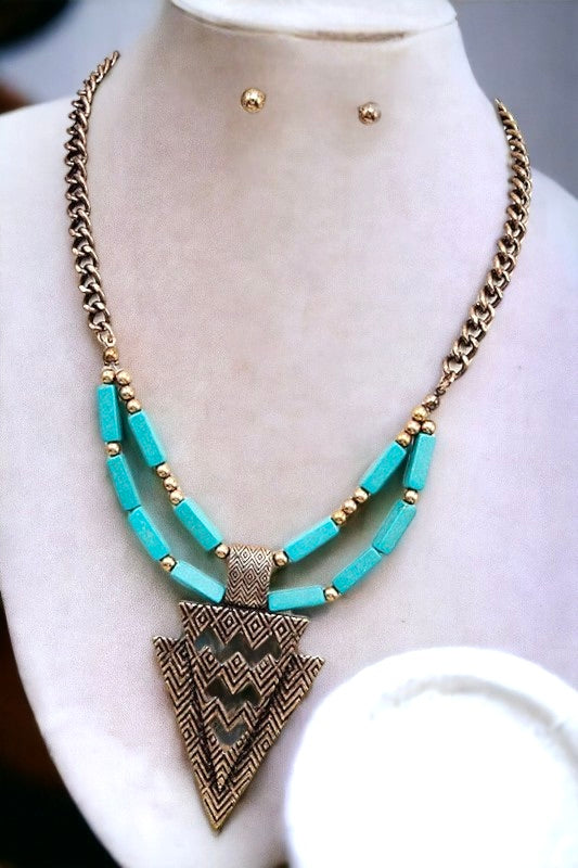 Say What You Will Gold/Turquoise Necklace/Earrings Set