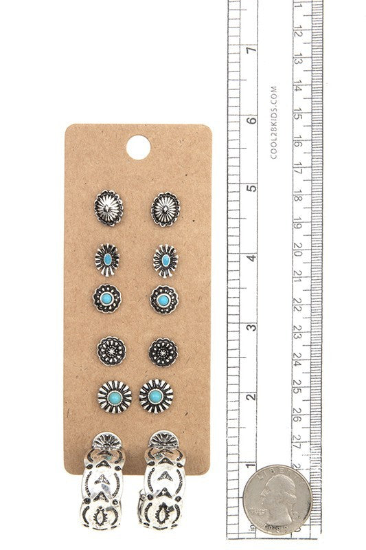 Silver/Turquoise 6-Pair Earrings Set
