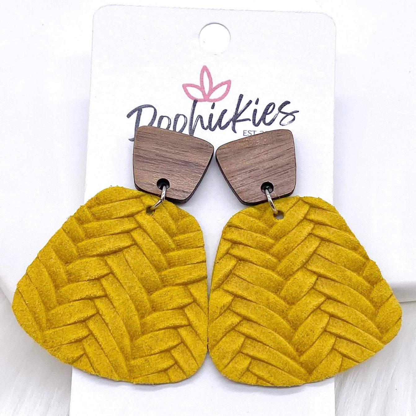 Wood and Mustard Braided Leather Earrings