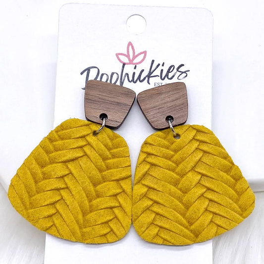 Wood and Mustard Braided Leather Earrings