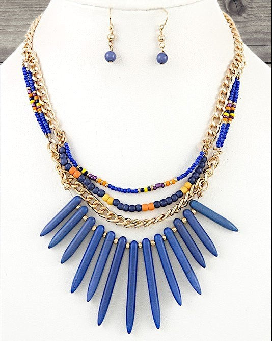 Twilight Navy Blue Gem Fringe Necklace/Earrings Set