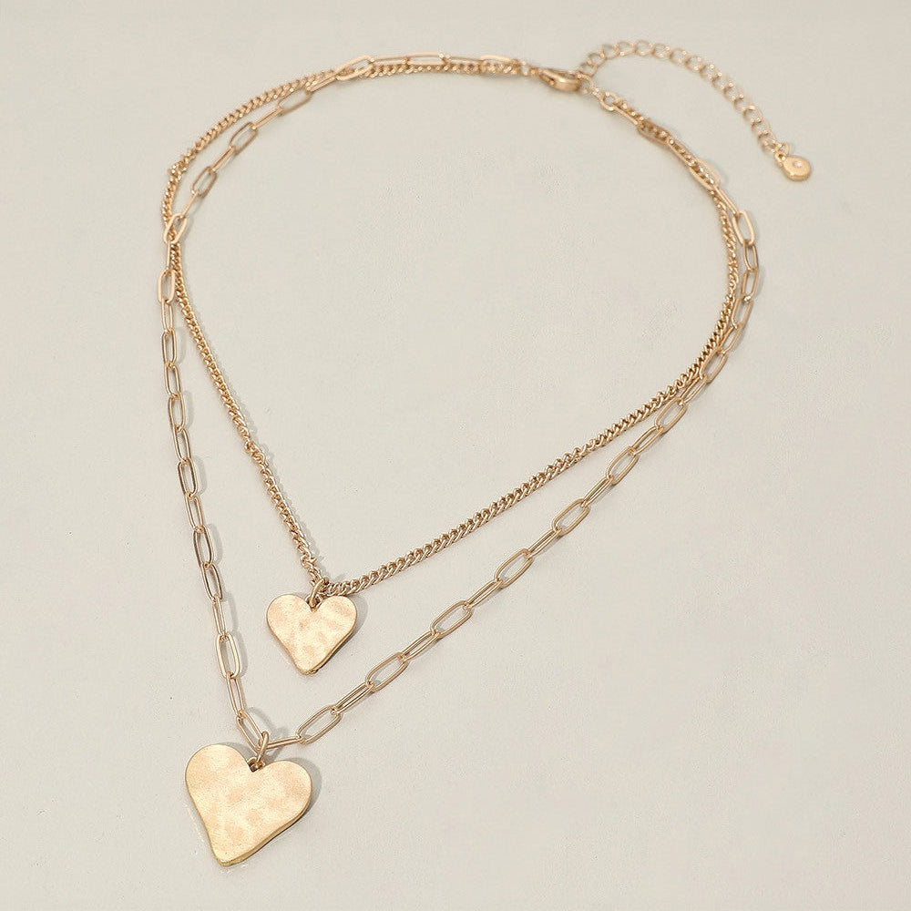 Twice The Love Heart Pendant Layered Necklace