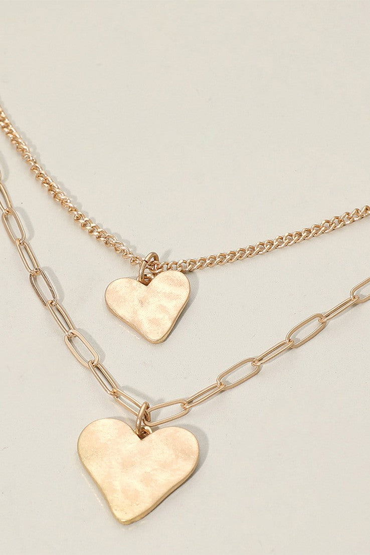 Twice The Love Heart Pendant Layered Necklace