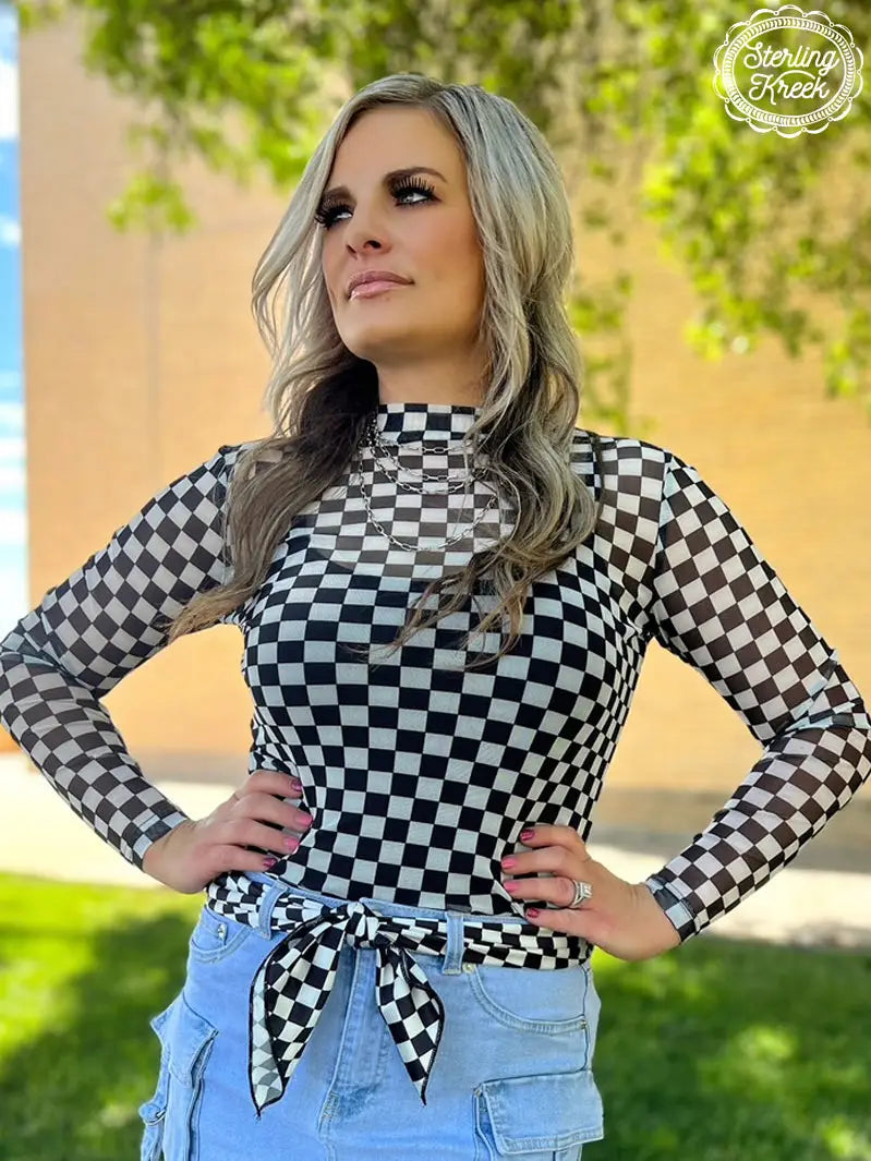 Round the Track Checkered Mesh Top