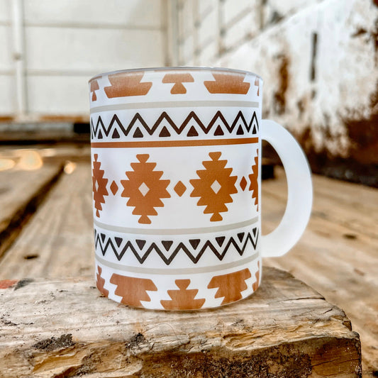 Red Roan Aztec Frosted Glass Mug